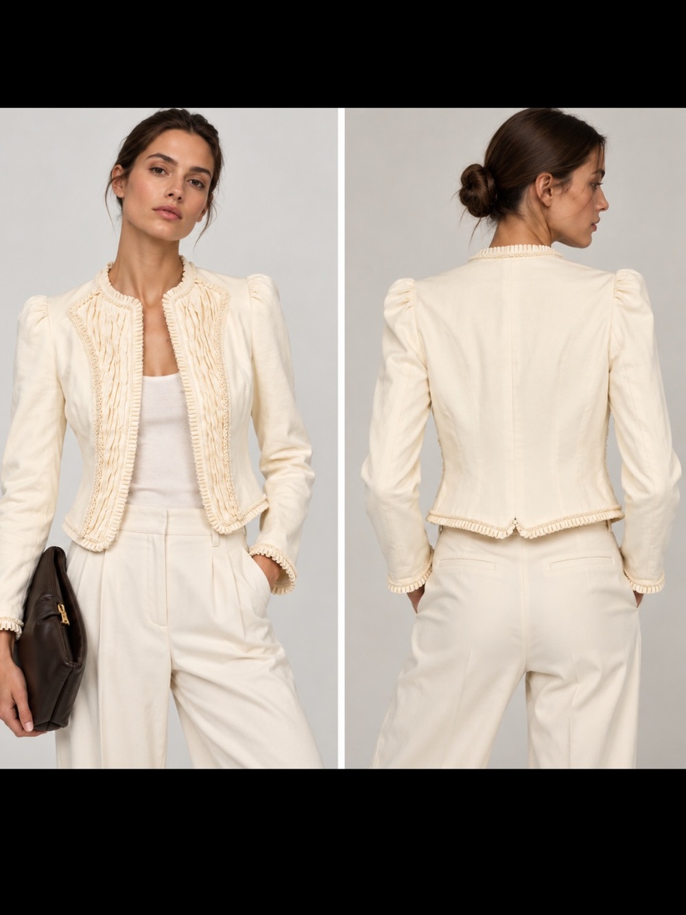 Zara x Kate Moss NWT Ivory Ruffle Jacket Size Large 3635/686/252